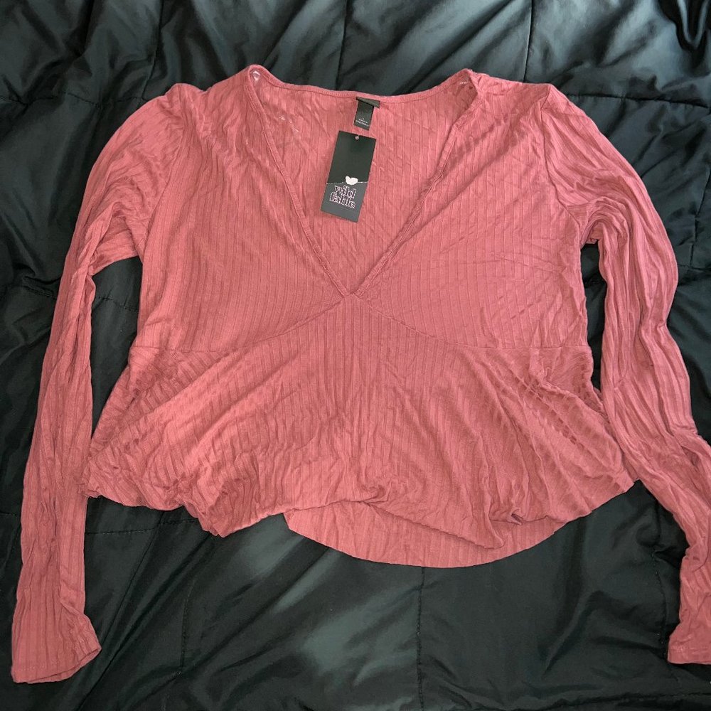 Wild Fable Rose Pink V Neck Crop Top Sripe Fabric